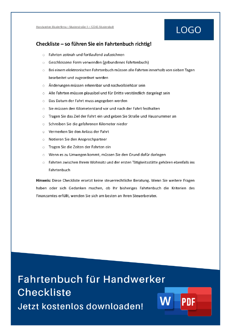 Checkliste - Fahrtenbuch richtig führen