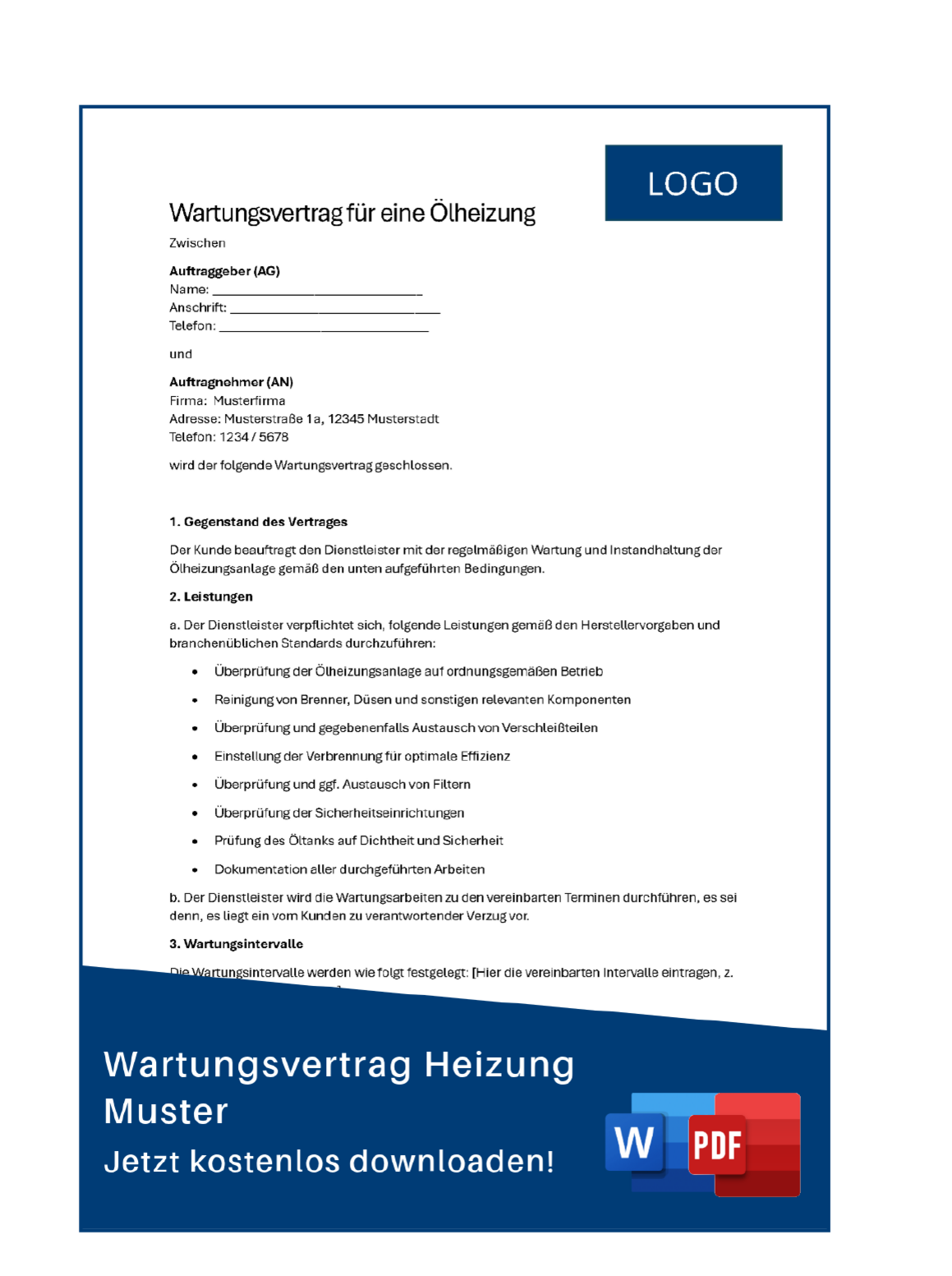 Wartungsvertrag Heizung Muster